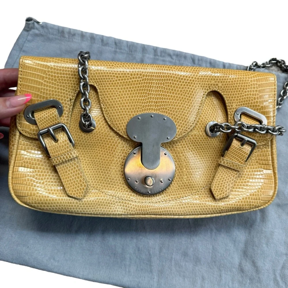 Ralph Lauren Ricky Yellow Lizard Leather Silver Chain Handle Bag Y2K Runway - Picture 3 of 15